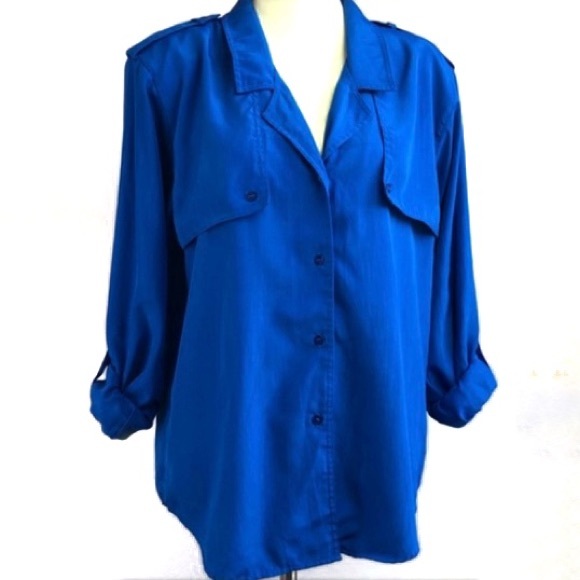 Vintage DVF Cobalt Blue Button Down Blouse Size 10 - Picture 1 of 8